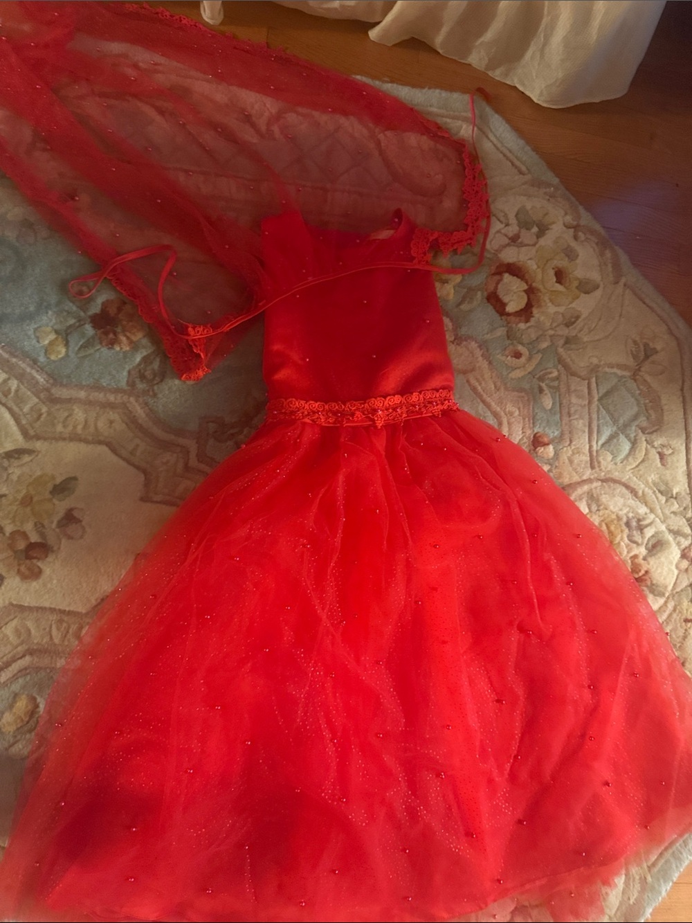 Kids Red Sparkle Princess Costume Dress with Cape